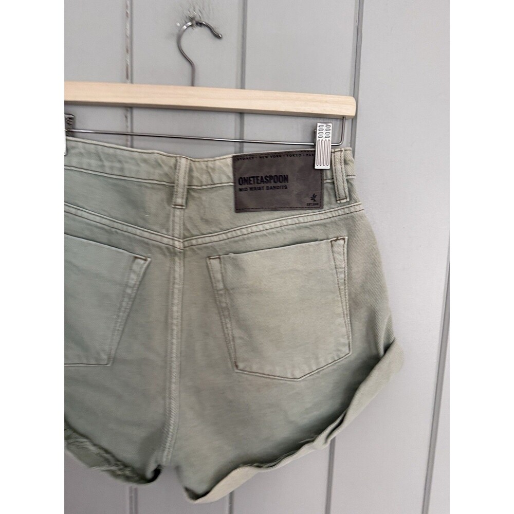 One Teaspoon Bandit Shorts 26 Denim Archive Faded Khaki 100% Cotton Button Fly - Picture 4 of 5